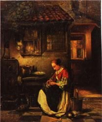  Woman Plucking a Chicken in a Courtyard